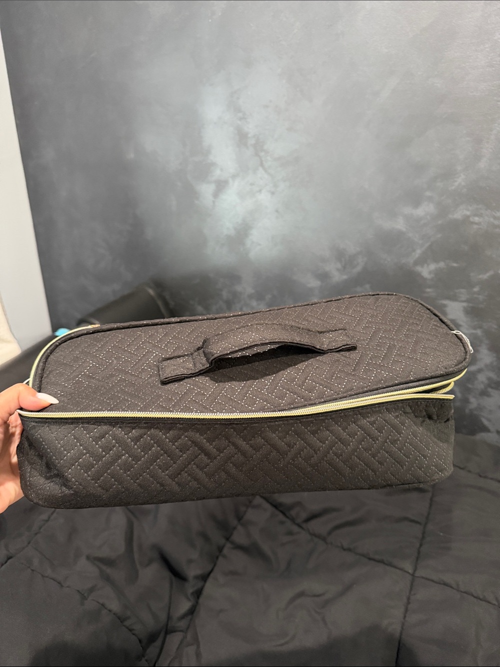 Quilted Travel Toiletry Bag - Black